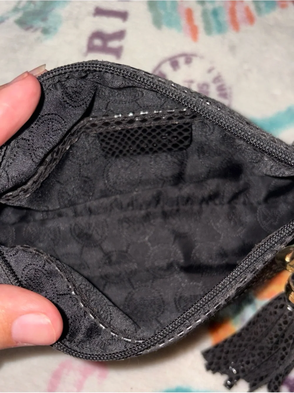 Michael Kors Black Snake-Embossed Cosmetic Pouch with Logo Charm